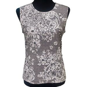 Lapis Beaded Sequin Floral Sleeveless Top Black White Party Y2K Large